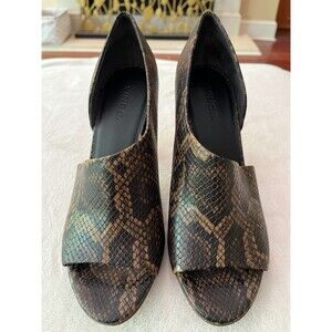 VINCE Percey Snakeskin Coffee Open Toe Heel Sandals Jute Wrapped Heel sz 8 Shoe